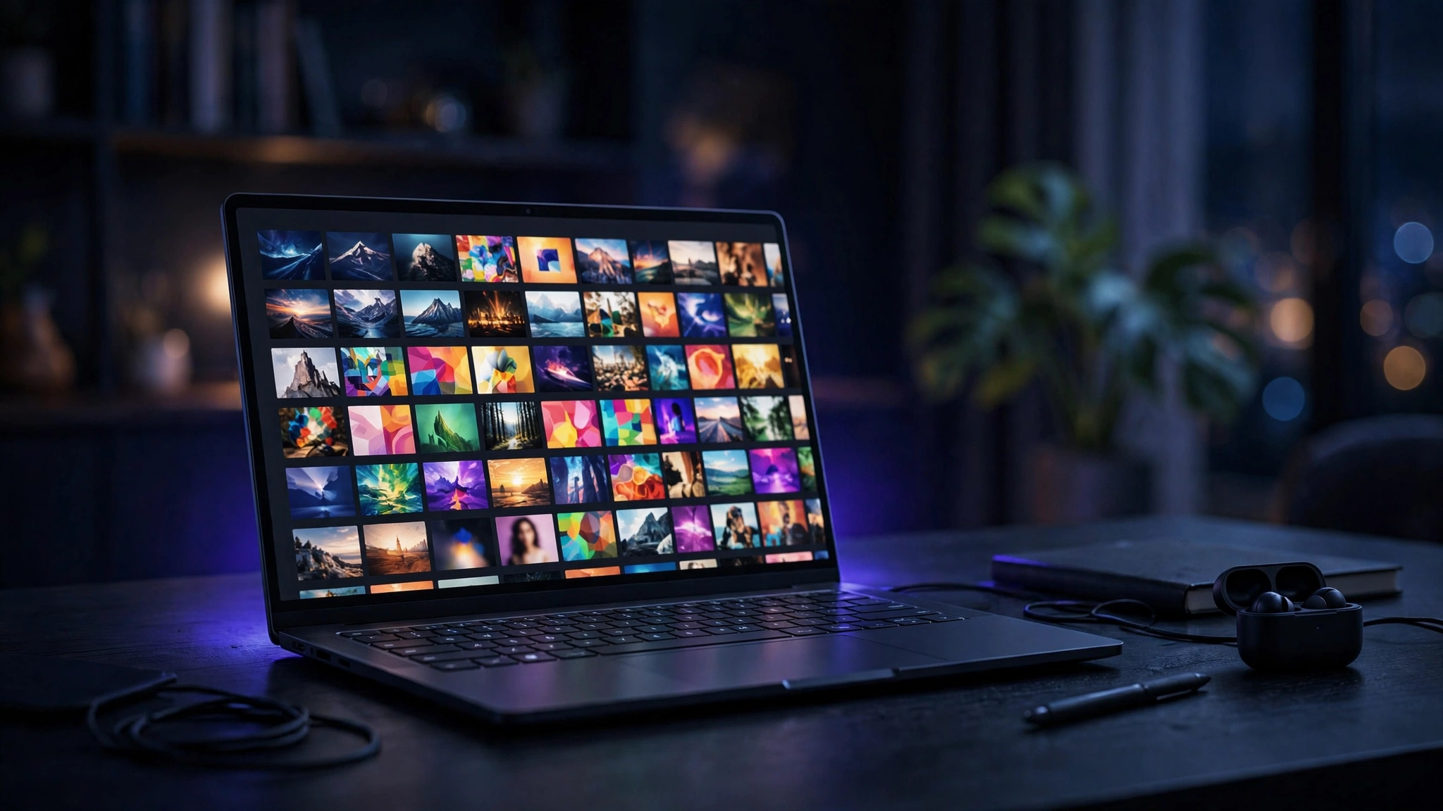 How to watch IPTV on PC: laptop streaming IPTV channels on a dark navy desk setup