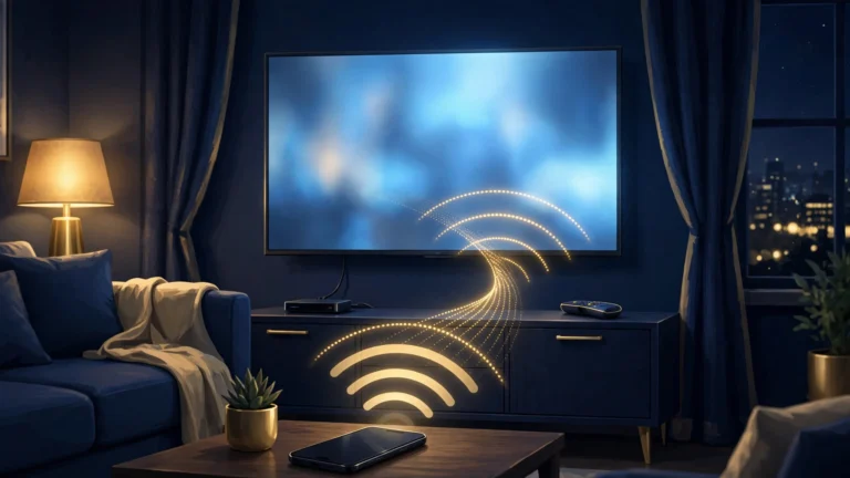 A TV displaying a grid of streaming app icons, illustrating how to watch IPTV on Roku.
