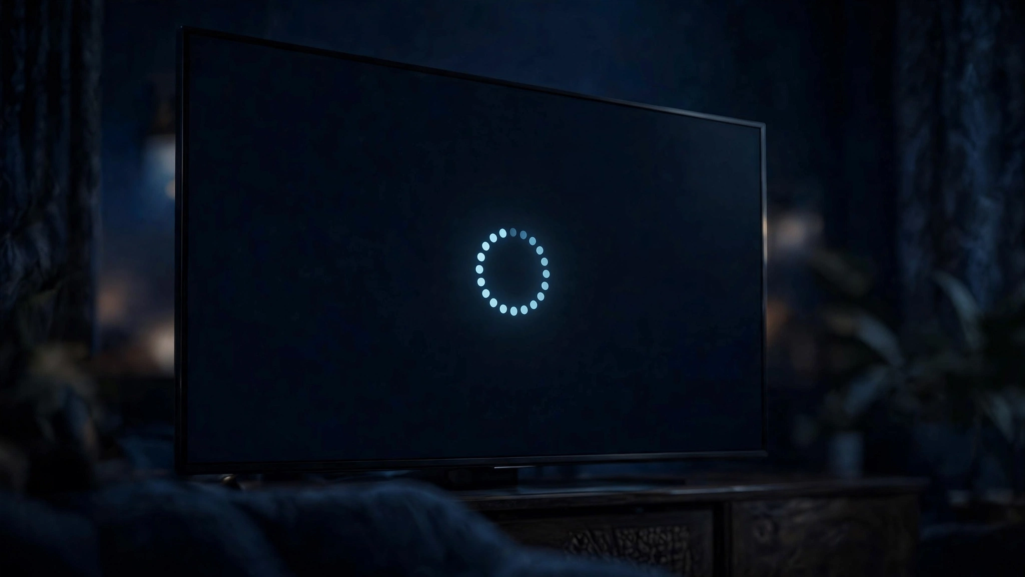 TV screen showing buffering spinner during IPTV playback