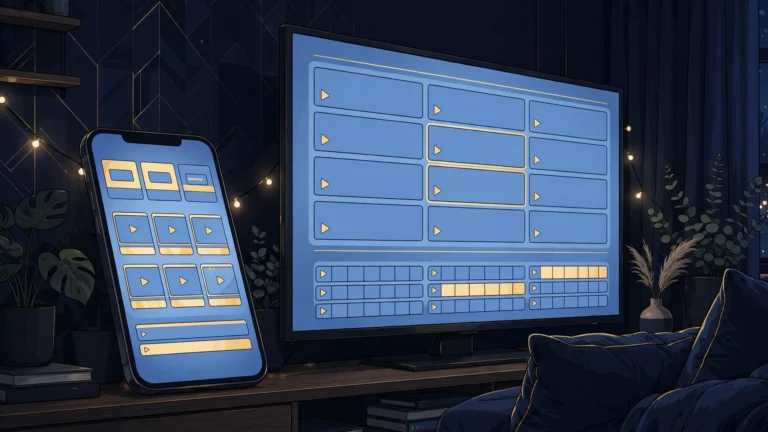 What is an IPTV app — a smartphone and TV showing an IPTV player interface with channels and a program guide